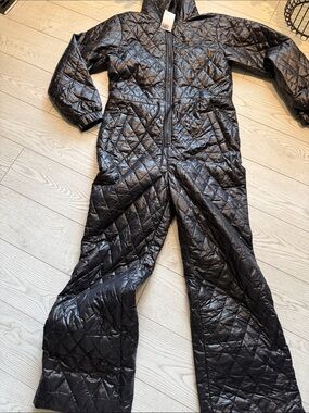 H&M Black Quilted Women's Hooded Bodysuit Jumpsuit